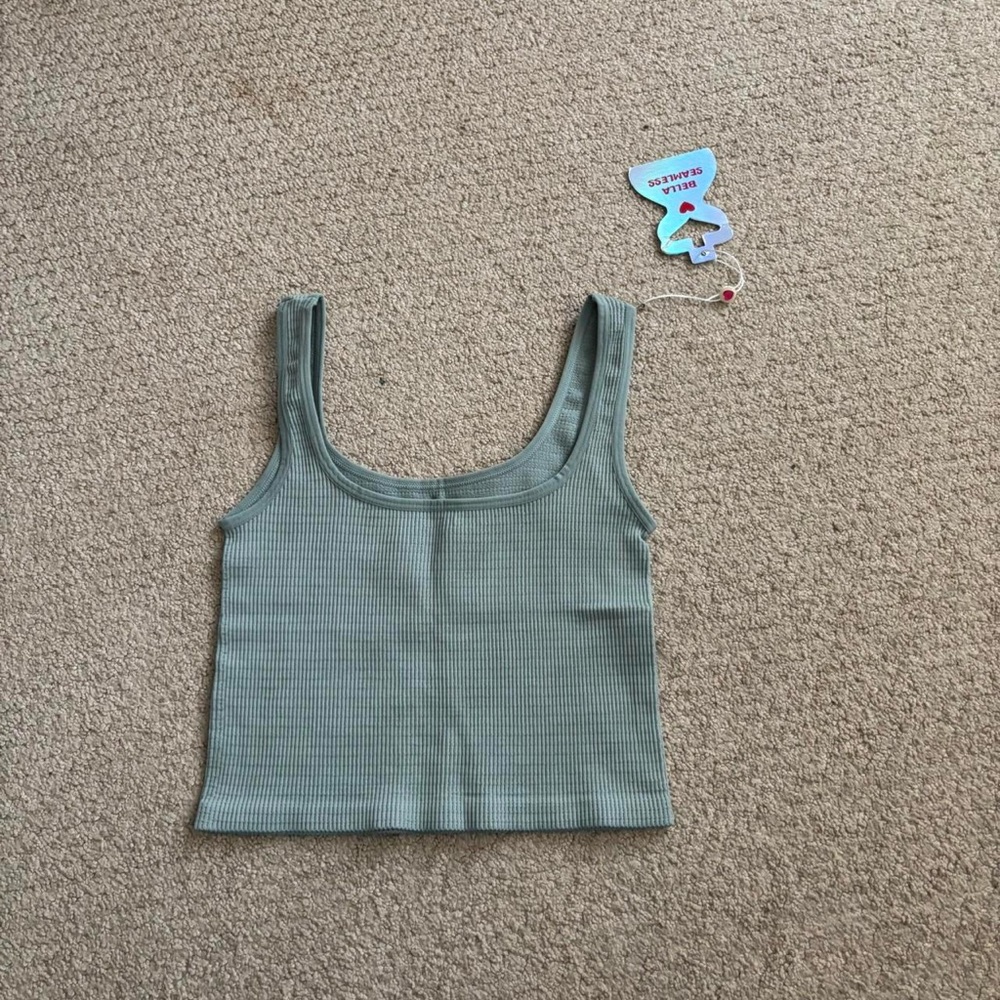 Light Blue Green Ribbed Tank Top - Picture 4 of 4